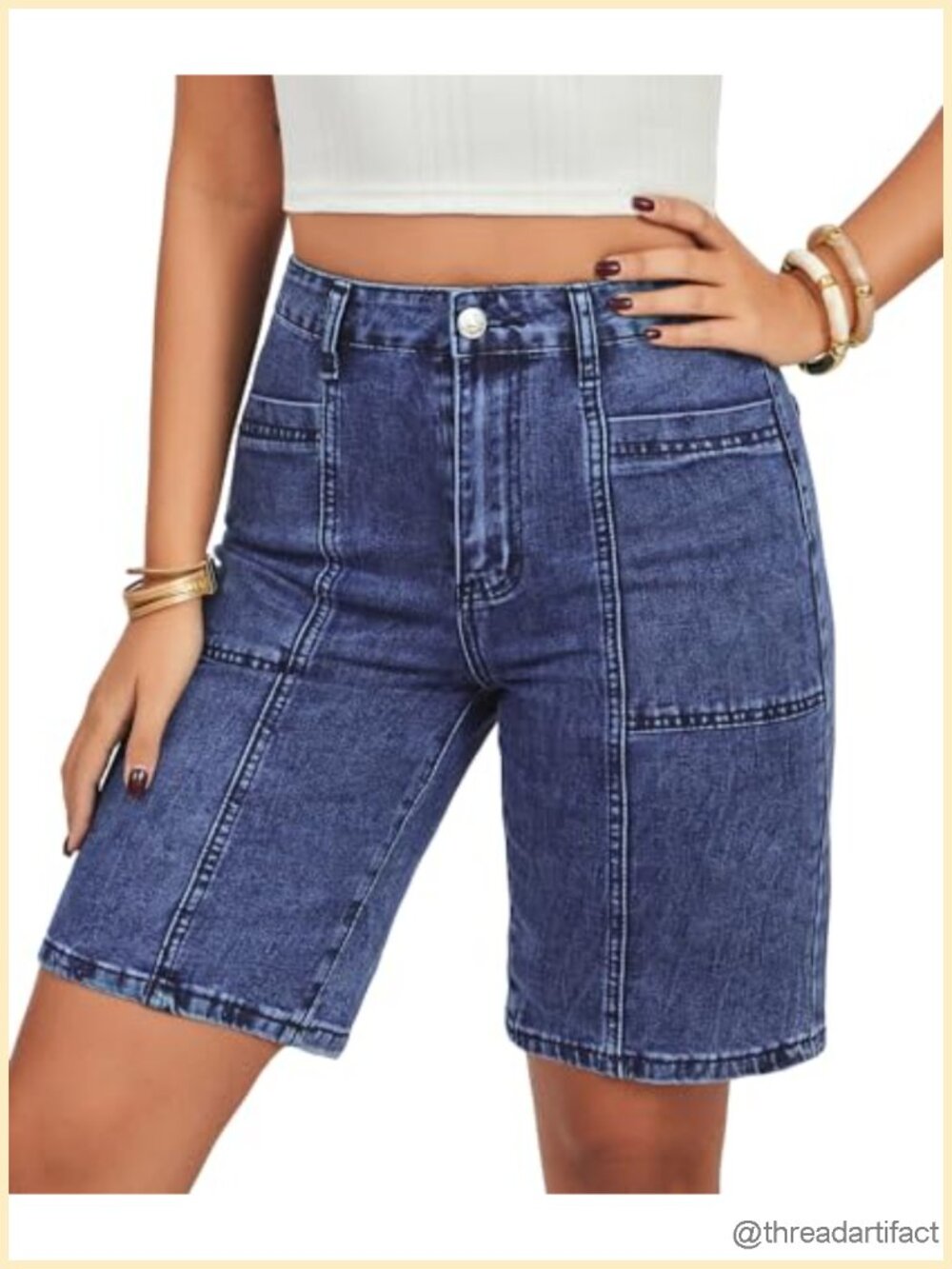 High Waisted Denim Bermuda Shorts Stretchy Jean Shorts Casual Summer